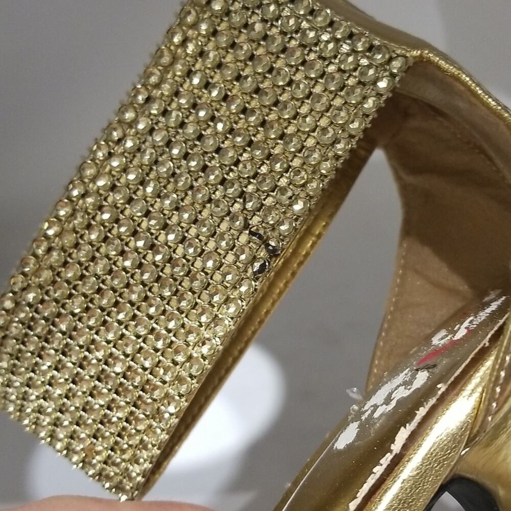 Red Circle Gold Crystals Ankle Stilettos Heels Zipper Back Blekis Women's Size 9 - Picture 16 of 16